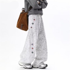 批发刺绣卫裤】美式潮乐汇扎染男款<b class='q'>春</b>秋高级感加厚裤子直筒弯刀微喇裤