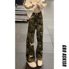 批发迷彩牛仔裤】微喇裤潮乐汇美式高街痞帅裤子cleanfit设计感长裤潮