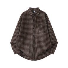 批发磨毛格纹衬衫】重磅二浩日式复古翻领长袖春<b class='q'>秋</b>季保暖休闲衬衣外套