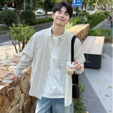 批发条纹<b class='q'>衬衫</b>】日系二浩文艺风长袖男春秋季潮流新款轻奢透气翻领<b class='q'>衬衣</b>