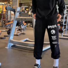 批发大码印花束脚卫裤】运动裤男泓气休闲健身长裤透气大码胖子卫裤子