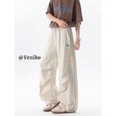 塔丝隆拼接网拉链休闲裤嘉盛百搭设计感长裤ins男春夏直筒长裤