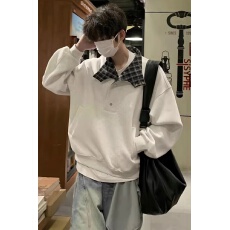 华棉复空气层重磅神秘纽扣卫衣男春秋宽松格纹拼接立领上衣外套