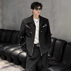 批发垫肩+金属扣】垫肩侠魁外套男春秋短款工装<b class='q'>夹克</b>高级感痞帅机车服