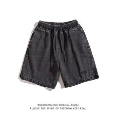 批发夏季牛酷酷美式复古水洗直筒牛仔短裤男潮<b class='q'>嘻哈</b>街头宽松阔腿五分裤