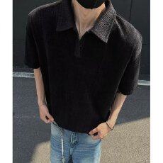 批发麦穗纹理感】提花揭潮坊polo领短袖t恤男<b class='q'>夏</b>季重磅半截袖上衣百搭