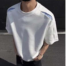 批发曼巴美式假两件美式揭潮坊短袖T恤男夏季宽松休闲半袖体恤衣服