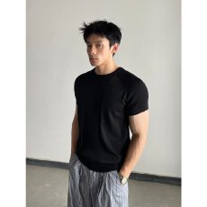 批发夏季揭潮坊2026设计感小众拼接修身针织短袖上衣男女百搭情侣T恤