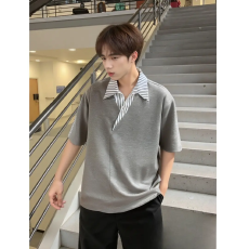 批发250克曼巴棉有水洗唛】假两件简皓短袖T恤男夏polo领宽松凉感半袖