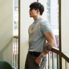 批发纯棉亨利领】T恤兔先绅短袖纯色透气户外运动亨利衫休闲男上衣夏