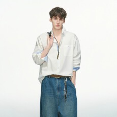 批发【160克】条纹上上签撞色<b class='q'>衬衫</b><b class='q'>男</b>女2026春秋假两件拼接设计感上衣