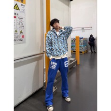 批发300克印花刺绣卫裤】植绒龍盛弯刀阔腿长裤男春秋<b class='q'>冬</b>休闲保暖卫裤