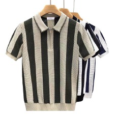 批发<b class='q'>镂空</b>条纹针织】夏季衣方天地polo衫休闲毛织男透气个性时尚短袖夏