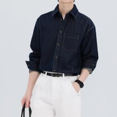 批发牛仔<b class='q'>衬衫</b>】男装潮公子长袖春夏美式潮牌<b class='q'>衬衣</b>青年男士薄外套牛仔衣