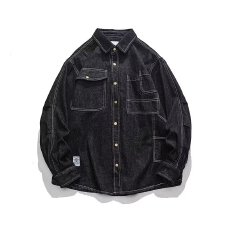 批发牛仔】设计感潮公子辑明线多口袋牛仔夹克潮痞帅情侣装<b class='q'>衬衫</b>外套男