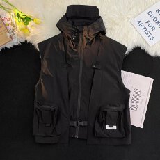 批发牛津复合<b class='q'>马甲</b>】夏季韦爵森工装纯色连帽薄款户外休闲宽松背心坎肩