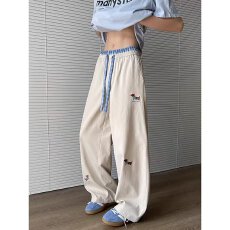 批发【骑兵斜刺绣小狗<b class='q'>休闲裤</b>京抖猫<b class='q'>男</b>夏季复古直筒小众宽松阔腿长裤