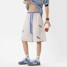 批发骑兵斜刺绣美式京抖猫腊肠狗运动<b class='q'>短裤</b>五分裤夏季<b class='q'>休闲</b>过膝中裤