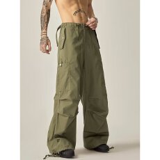 批发【工装裤 新款美邦<b class='q'>男</b>女情侣宽松直筒休闲薄款伞兵裤复古长裤褶皱