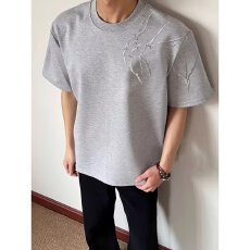 批发【 棉感氨纶太空棉设计鹿野美式暗纹闪电刺绣T恤夏季重磅圆领短袖