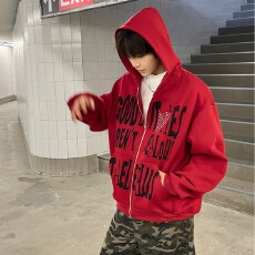 批发【华棉复合350克原版烫连帽拉链开衫卫衣春秋街头宽松休闲外套