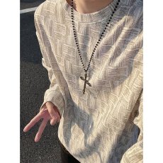 批发铁牛印300g】针织港蟹肌理感长袖T恤男女春<b class='q'>秋</b>优雅显瘦内搭上衣潮