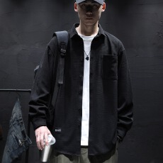 批发日系华夫格<b class='q'>衬衫</b>】春秋季凯尊度潮牌工装宽松休闲<b class='q'>男士</b><b class='q'>长袖</b><b class='q'>衬衣</b>外套