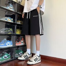 批发三杆条拼色】卫裤男长隆夏季阔腿短裤港风垂感条纹运动5分<b class='q'>裤子</b>潮