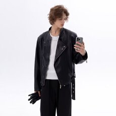 批发皮衣】高级感<b class='q'>潮</b>人邦休闲短款皮衣外套男2026春秋冬宽松立领皮夹克