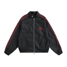 批发皮衣有内袋】2026<b class='q'>潮</b>人邦春秋侧边拼接立领皮衣男宽松运动百搭外套