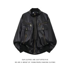 批发荔枝纹皮衣】美式<b class='q'>潮</b>人邦街头工装男女宽松复古高街休闲春秋外套<b class='q'>潮</b>