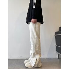 美式欧派星斜切弯刀卫裤男春秋夏直筒修身微喇长裤休闲运动裤子