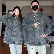 水洗潮乐汇复古牛仔外套男春秋小众设计高级美式情侣立领痞帅夹克