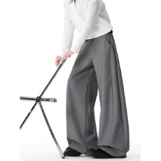 老钱风欧日韩小众解构设计弯刀西裤男春美式阔腿裤宽松休闲廓形裤