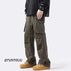 美式欧派星时尚多口袋工装裤男春秋潮牌宽松直筒阔腿痞帅休闲裤子