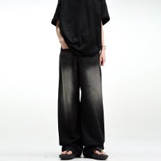 原版打板水洗森野做旧阔腿牛仔裤男春宽松直筒休闲裤子慵懒新款