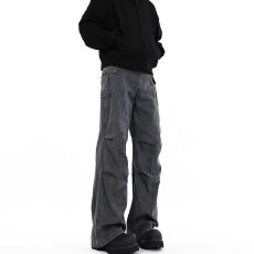 洗水棉半松紧做旧淘潮褶皱微喇叭工装裤男女高级感宽松休闲裤子