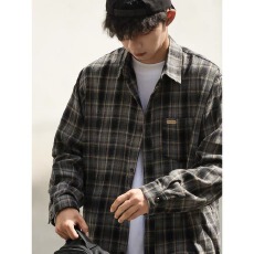 批发格子衬衫】长袖鸿锐春秋<b class='q'>夏</b>季宽松设计感情侣衬衣男女百搭休闲外套