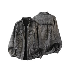 批发重工有垫肩牛仔】水洗国<b class='q'>潮</b>外套男装设计感cleanfit短款牛仔衫夹克