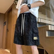 批发多口袋乔文派扎染工装短裤男夏季外穿中裤青少年休闲宽松五分裤子