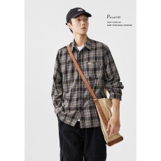 批发美式众锐格纹长袖衬衫男女春<b class='q'>夏</b>季宽松设计感情侣衬衣百搭休闲外套