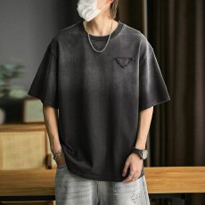 批发做旧效果 索罗娜】纯色揭潮坊重磅短<b class='q'>袖</b>t恤男夏季宽松五分<b class='q'>袖</b><b class='q'>半截</b><b class='q'>袖</b>