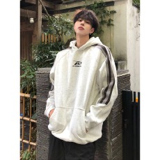 批发美式正派<b class='q'>潮</b>牌拼接印花插肩袖帽衫情侣宽松连帽卫衣男春秋休闲外套