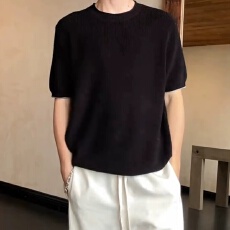 原版质量圆领魔王短袖圆领T恤男士夏季薄款透气针织衫休闲上衣