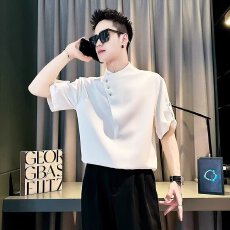 四面弹短袖夏季揭潮坊短袖t恤男立领衬衫衣服2026新款体恤上衣