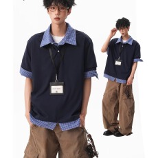 条纹美邦假两件Polo衫短袖男女夏季潮牌重磅宽松百搭情侣半袖T恤