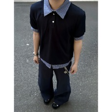 假两件美邦短袖男款夏季潮牌衬衫拼接t恤重磅美式学院风polo衫