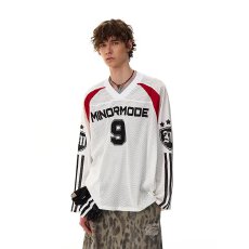 批发文艺揭潮坊百搭时尚简约春秋<b class='q'>T</b><b class='q'>恤</b><b class='q'>男</b>宽松美式运动休闲网孔V领球衣