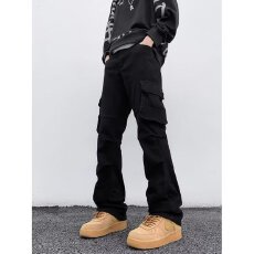 批发原版弹力布料】工装恒<b class='q'>潮</b>多口袋牛仔裤男直筒高街机能微喇休闲长裤