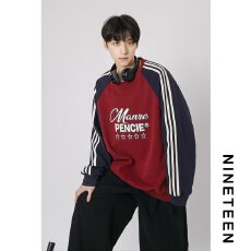 批发2026魔方春季复古三条杠运动<b class='q'>长袖</b><b class='q'>T</b><b class='q'>恤</b><b class='q'>男</b>潮牌街头宽松休闲圆领上衣